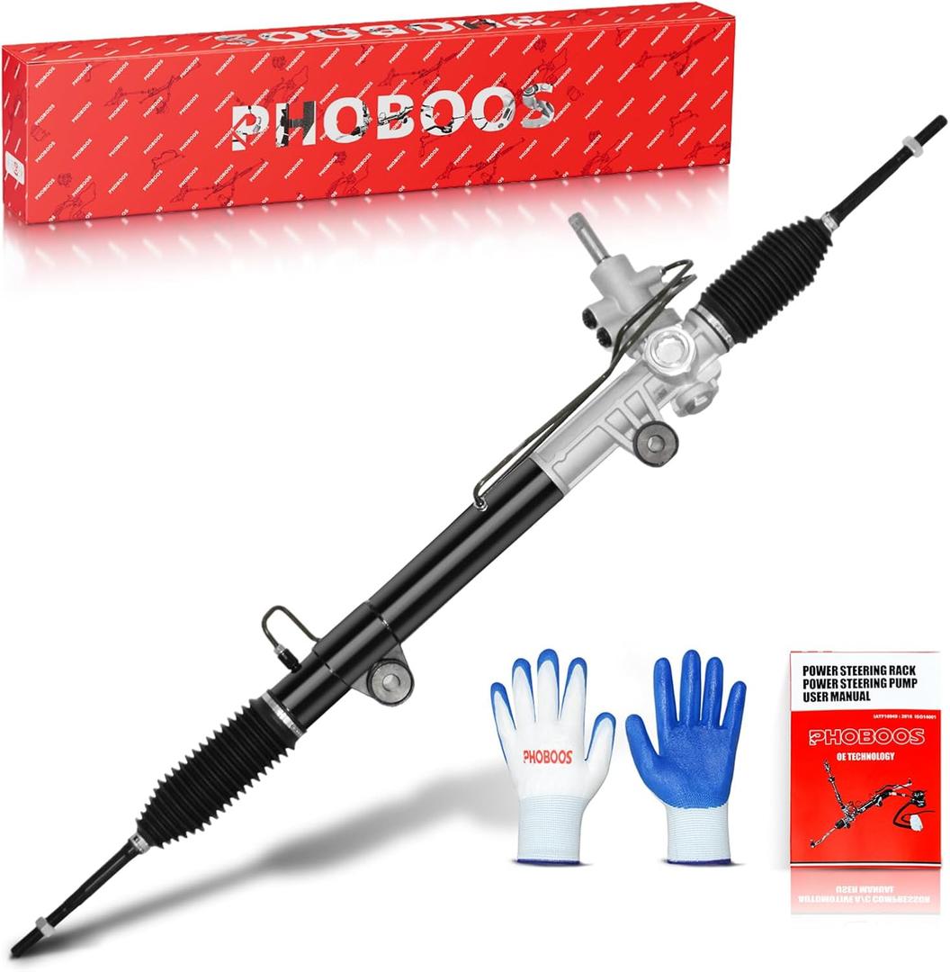 PHOBOOS Hydraulic Power Steering Rack and Pinion Assembly Compatible with Dodge Dakota 2005-2010 & Mitsubishi Raider 2006-2009. New Unit, Leak-proof, Direct Bolt-On Fit, Ref. 97-2143