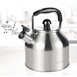 4.2 Quart/4L Large Whistling Tea Kettle, 304 Stainless Steel Brushed Satin, Fast Boil for Induction & Gas Stoves