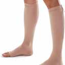 Doc Miller Compression Socks with Zipper – Open Toe Knee High 15-20 mmHg Compression Stockings for Women & Men, Wide Calf, All-Day Circulation Support for Swelling, Travel, Work & Pregnancy - 1 Pair