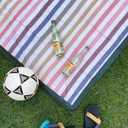 Little Unicorn 5'x10' XL Outdoor Family Picnic & Beach Blanket | Durable & Water-Resistant Fabric | Compact Fold & Easily Wipes Clean | Zipper Pocket (Chroma Rugby Stripe)