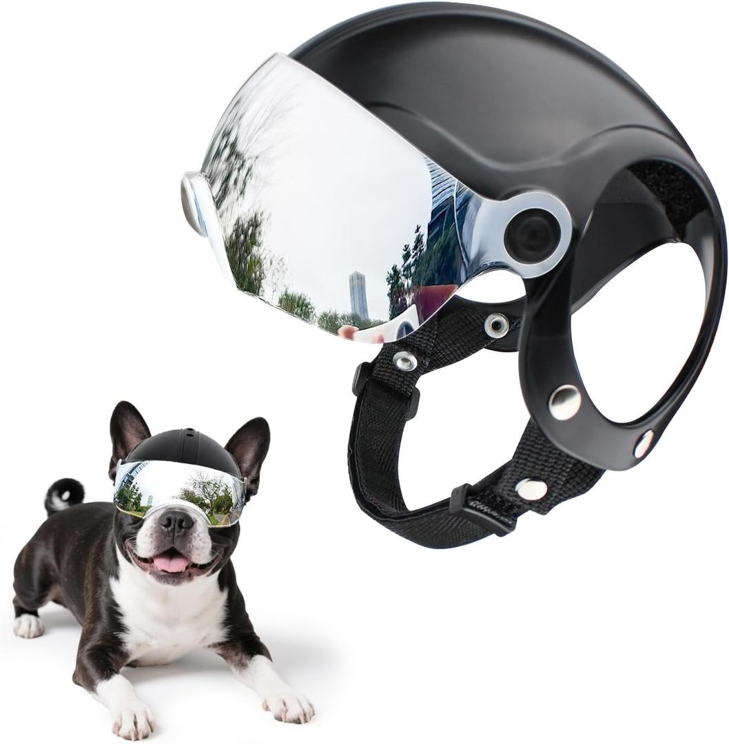 Dog Helmet for Small Breed Cool Pet Motorcycle Helmet with Drop-Down Silver Visor (Without Rivets)