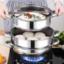 4 Piece Stainless Steel Steamer Pot Set with Glass Lid and handle,for Steamer Cooking,Casserole,Saucepan (4 layer)