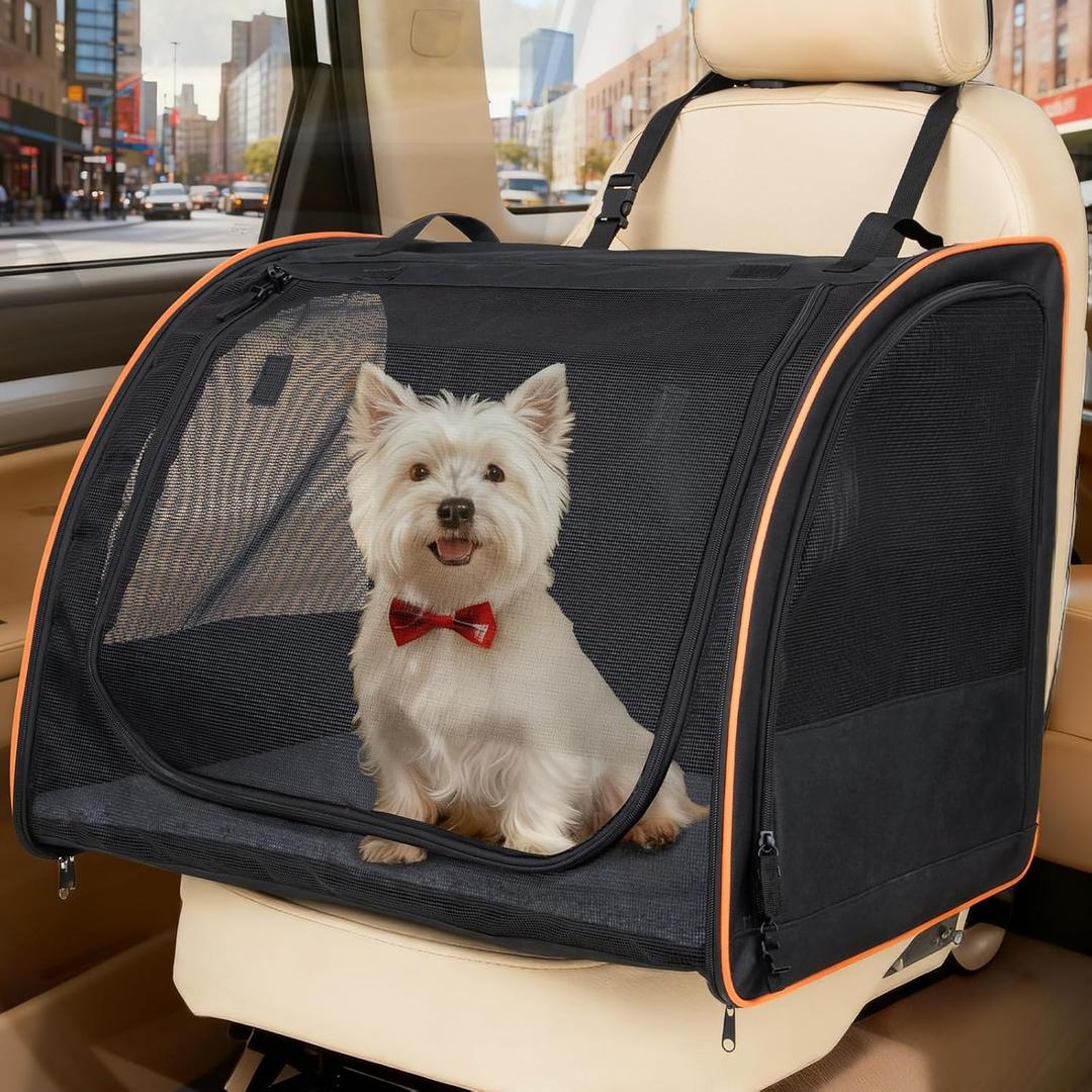 UNICITII Dog Car Seat, Enclosed Carrier for Pets Travel Safety Dog Crate Soft-Sided Covered Car Kennel Carrier for Backseat for Medium Dogs, M-24.4 X 18.9 X 19.5