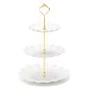 3 Tier Cupcake Stand, Plastic Tiered Serving Stand, Dessert Tower Tray for Tea Party, Baby Shower and Wedding (Wavy-Metal Rod)