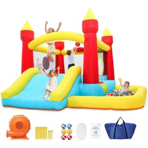 Bounce House with Blower & Slide, (10FT X 10FT X 7FT) Kids Bouncy Castle for Indoor/Outdoor Play, Birthday Parties, Backyard Fun Inflatable Bounce House for Kids 3-6, Jump House for Toddlers