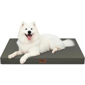 Outdoor Large Washable Dog Bed, Orthopedic Egg Crate Foam Dog Crate Mat for Large Dogs with Removable Oxford Cooling Cover, Brown