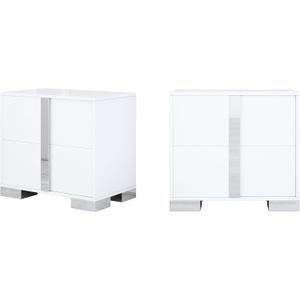 Modern White Nightstand Set of 2 for Bedroom, Elegant 2 Drawer Nightstand with Silver Mirrored Handle and Base, Wood End Table Sofa Side Table for Living Room Bedroom (White) Modern White Nightstand Set of 2 for Bedroom, Elegant 2 Drawer Nightstand with Silver Mirrored Handle and Base, Wood End Table Sofa Side Table for Living Room Bedroom (White)