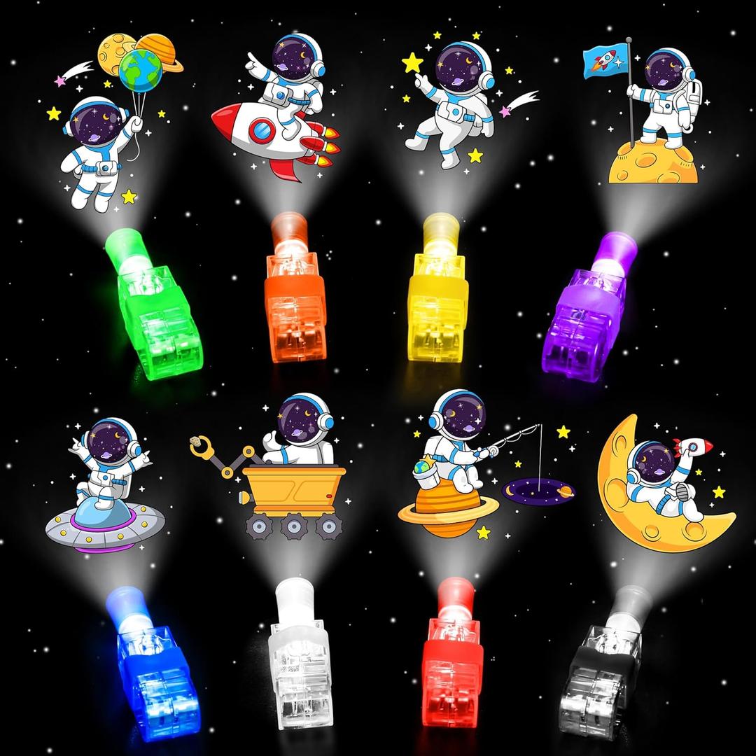 24 Pcs Finger Lights Space Theme Party Favors Decorations, Glow in the Dark Light Up Party Supplies Astronaut Toys Gift Bulk for Kids 3 4 5 8 Boys Girls Birthday Goodie Bag Stuffers Classroom