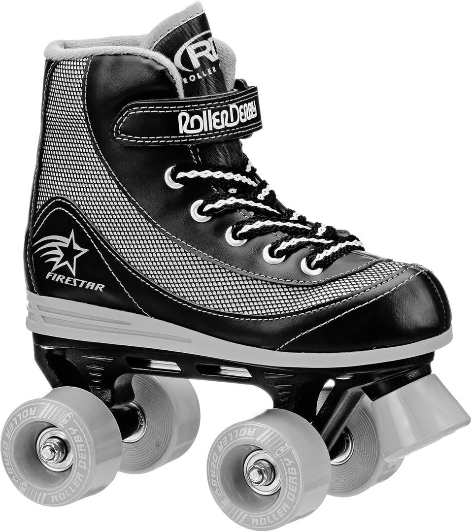 Roller Derby Firestar Youth Skates for Girls, Boys, Beginners, Kids (12, Black/Gray)