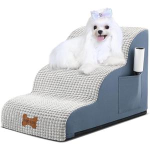 POCBLUE Dog Stairs for Small Dogs 15.7" H, Wide Pet Step for Couch/Sofas/Chairs, Curved Pet Ramps for Small Dogs & Cats with HighDensity Foam and Washable Cover, 3Step, Grey
