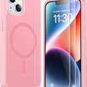 SPIDERCASE for iPhone 13 Case for iPhone 14 Case, Magnetic Translucent Matte Case with 2PCS Tempered Glass Screen Protector Slim Phone Case for iPhone 13/14 6.1'', Pink