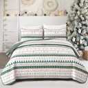 Dinjoy Christmas Quilt Set King Size, Green White Snowflake Christmas Tree Holiday Quilt Bedding Set Xmas New Year Bedspread Soft Microfiber 3 Pieces Coverlet for Kid Adult 104"x90" New Year Gift