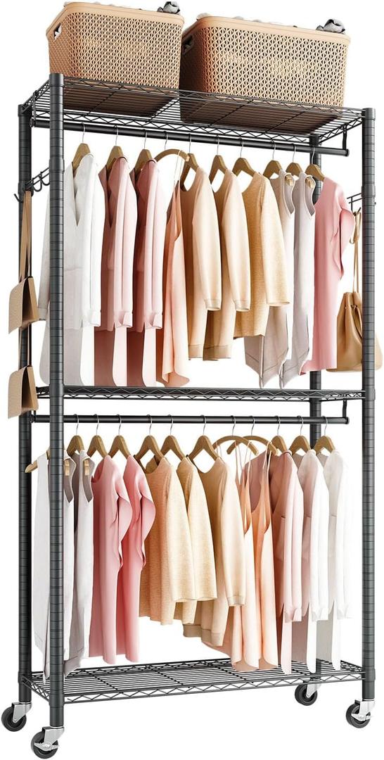 VEVOR Clothing Garment Rack, Heavy Duty Closet Wardrobe, Adjustable Tiers Clothes Racks with Steel Frame, for Bedroom, Clothing Store, Hallway