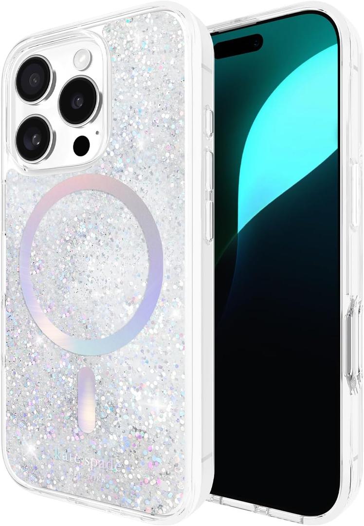 kate spade new york iPhone 16 Pro Case - Compatible with MagSafe - Designer Phone Case - Liquid Glitter Iridescent