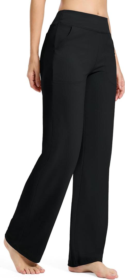 SEVEGO Tall Women's 32/34/36 Inseam Wide Leg Yoga Pants High Waist Stretch Dress Casual Long Sweatpants with Pockets (Large, Black)