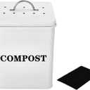 Window Garden Kitchen Compost Bin - Metal Pail for Composting Kitchen Scraps - Small Indoor Compost Bucket with Carbon Filter Lid - Food Scrap Container for Countertop - 9.1x7.1x6.3 inches (White)