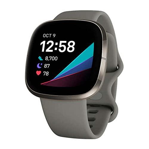 Fitbit Sense Advanced Smartwatch with Tools for Heart Health, Stress Management & Skin Temperature Trends, Sage Grey/Silver, One Size (S & L Bands Included)