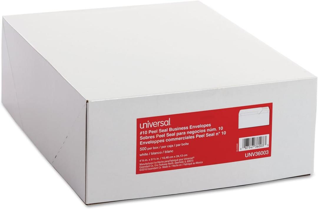 Universal Peel Seal Strip Business Envelope, #10, White, 500/Box (36003)