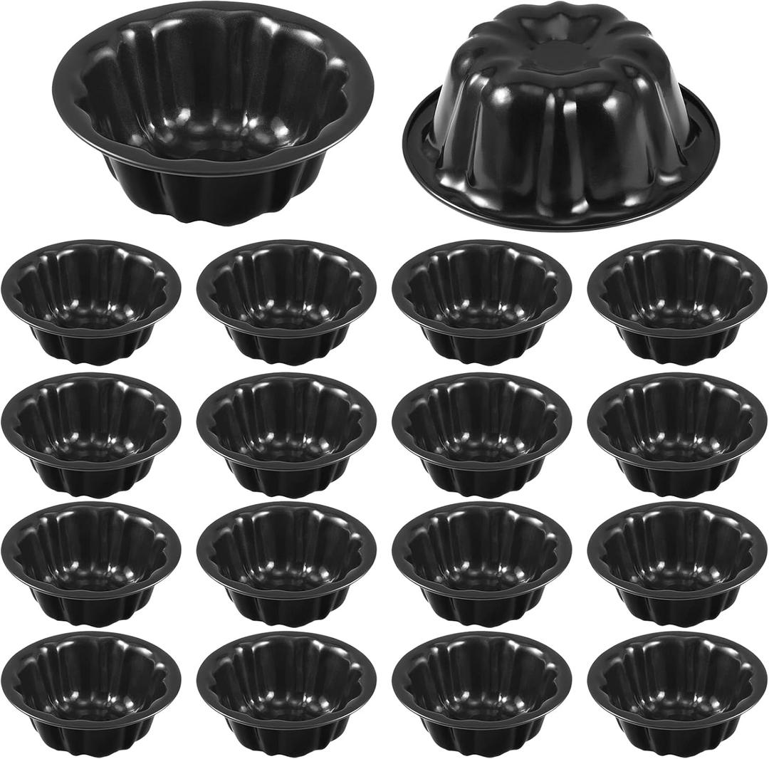 Ctosree 16 Pcs 4 Inches Fluted Mini Cake Pan Nonstick Fluted Cake Pan Carbon Steel Tube Metal Tube Oven Baking Mold with Flower Shape for Cupcake (Black)