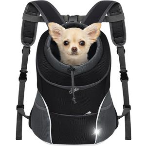  Dog Front Carrier Backpack, Adjustable Breathable Pet Carrier for Small Dogs Cats, Ventilated Puppy Back Pack with Safety Belt, Lightweight Doggy Backpack for Hiking Outdoor (Black, Large) 