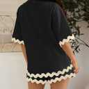 ZESICA Women's Button Down Pajama Set Line Short Sleeve Shirt and Shorts Pj Lounge Sets Sleepwear with Pockets (Black, M)