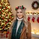 Christmas Flower Crown Headband, Christmas Floral Headpiece for Women Girls Xmas Winter Costume Holiday Party