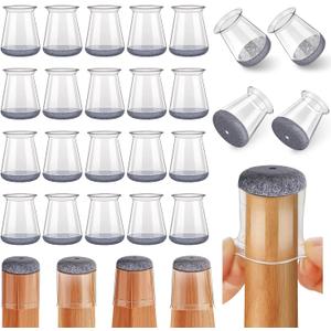 24 Pcs Chair Leg Floor Protectors Round, Silicone Felt Furniture Leg Pads Caps Covers for Hardwood Floors (Fit 8/16 to 15/16) (Clear)