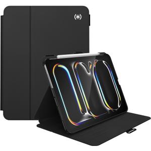 Speck New iPad Pro 11 Inch Case (2024 Model, 5th Gen) - with Pencil Holder, Drop & Camera Protection, Slim Multi Range Stand, Balance Folio, No Auto/Sleep Wake Function - Black/Black/White