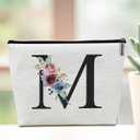 Initial Makeup Bag, Bridesmaid Gifts Travel Pouch, Personalized Gifts Lined Cosmetic Bag Toiletry Bag, Bridal Shower Monogrammed Gifts for Women Girls Sisters Mama Makeup Pouch, Letter M