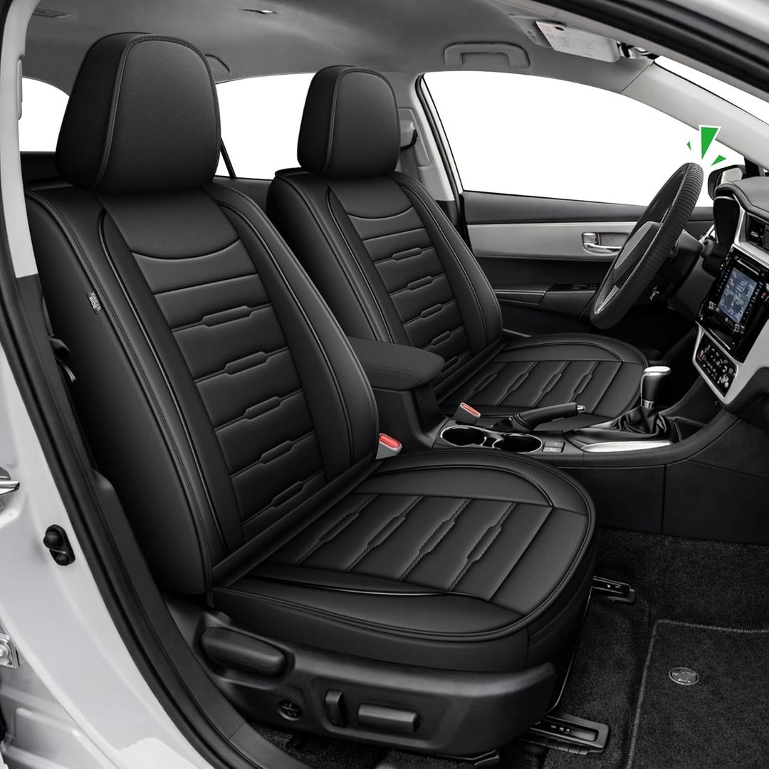 AOMSAZTO Corolla Car Seat Covers Full Set Custom Fit for Toyota Corolla 2014 2015 2016 2017 2018 2019 LE,SE,XSE,L,XLE,S,S Plus Faux Leather Seat Covers with Steering Wheel Cover (5 Seats,Black)