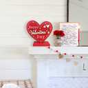 Valentines Day Dcor Led Light Red Heart Valentines Decorations Happy Valentine's Day Sign Wooden Block Farmhouse Rustic Table Sign for Home, Dining Room, Fireplace