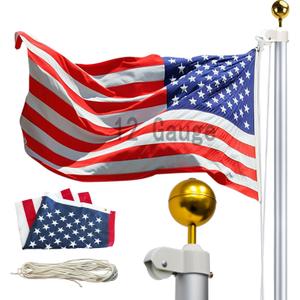 iElyiEsy 12 Gauge 20FT Heavy Duty Flag Pole with Aluminum Ball,Extra Thick Aluminum Flagpole Kit for Outside House In Ground, 120MPH Wind Tested,3'5' American Oxford Embroidery Flag,Silver