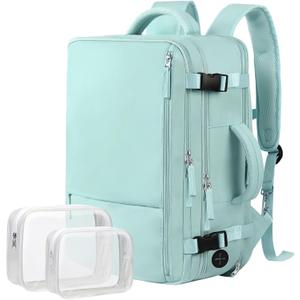 Hanples Carry on Backpack, Laptop Travel Backpack for Women Airline Approved, Personal Item Travel Bag for Men, Casual Daypack Bag for Business Work Weekend with 2 Toiletry Bags (Mint Green) (X-Large)