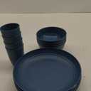 Wheat Straw Plates and Bowls Sets of 16 - Unbreakable Wheat Straw Dinnerware Sets for Camping - Alternative Plastic Dinnerware Set Service for 4 - Microwave Safe and Dishwasher Safe Bowls, Blue