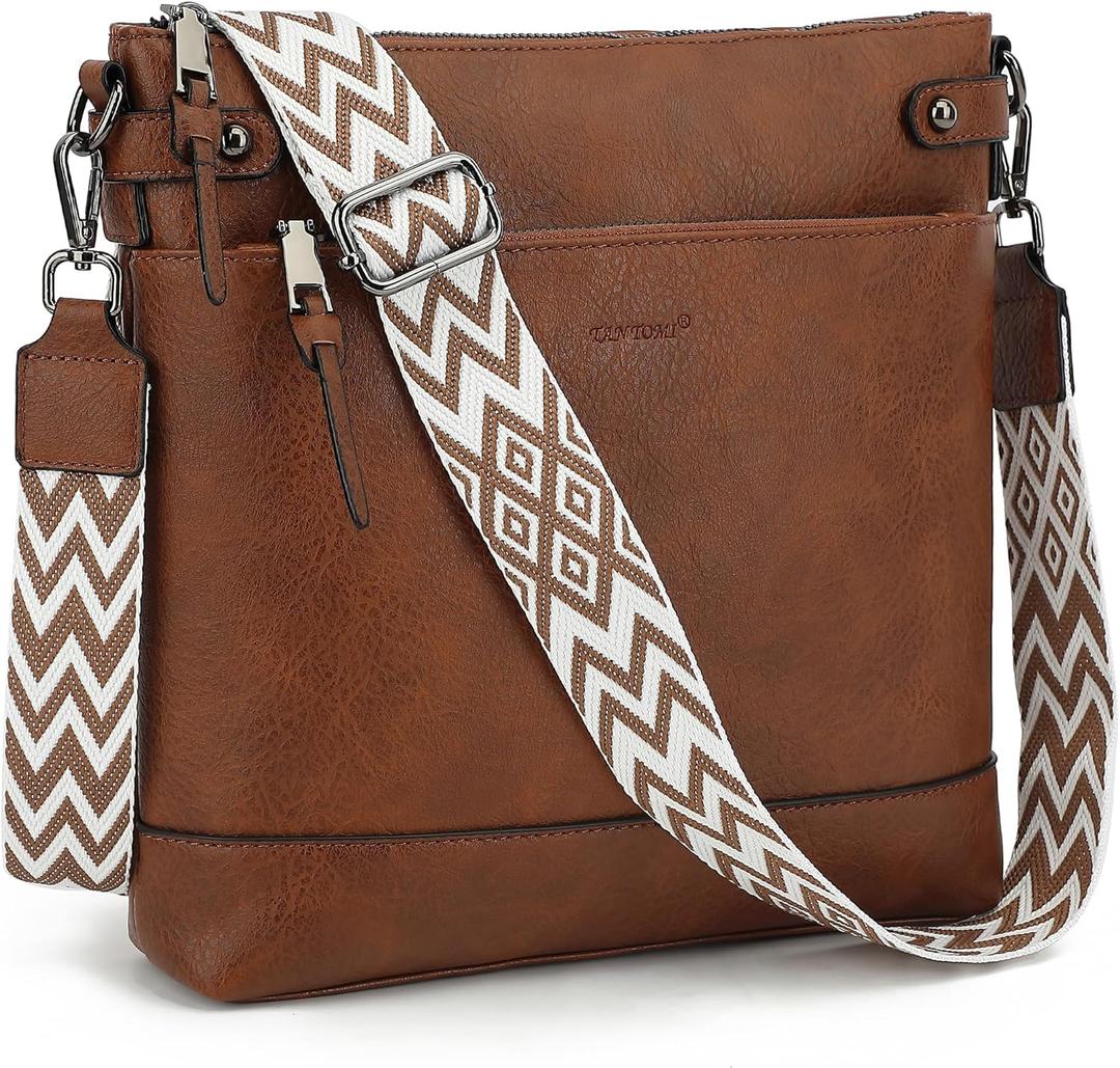 TANTOMI Vegan Leather Crossbody Bags for Women Hobo Travel Purse with Guitar Strap Trendy Women's Handbags with 6 Card Slots (Brown)