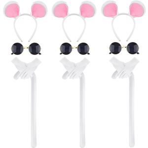 Honic 12 Pcs Mouse Costume Set Include Mouse Ears Headbands Gloves Glasses and Canes for Men Women Party Dress Up
