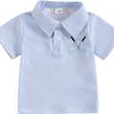 Toddler Baby Boy Shirt Golf Stripes Short Sleeve Button Down T-Shirt Tops Cute Infant Casual Tee Summer Clothes (Blue)