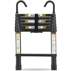 Telescopic Ladder, 6.5FT RIKADE Aluminum Telescoping Ladder with Non-Slip Feet and Stable Hook, Portable Extension Ladder for Household and Outdoor Working, 330lb Capacity (Black)