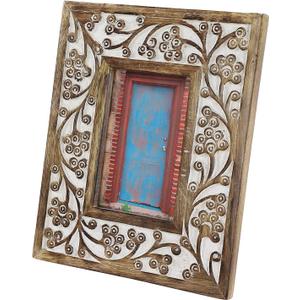 Deco 79 Rectangular Carved Wood Antique Floral Picture Frame w/Whitewash Finish, 8.5 x 10, Brown (54644)