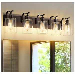 5 Light Bathroom Vanity Light, Morden Bath Lights Over Mirror Oil Rubbed Bronze Bathroom Sconce Lights with Clear Glass Shade ZCVL01ORB-5