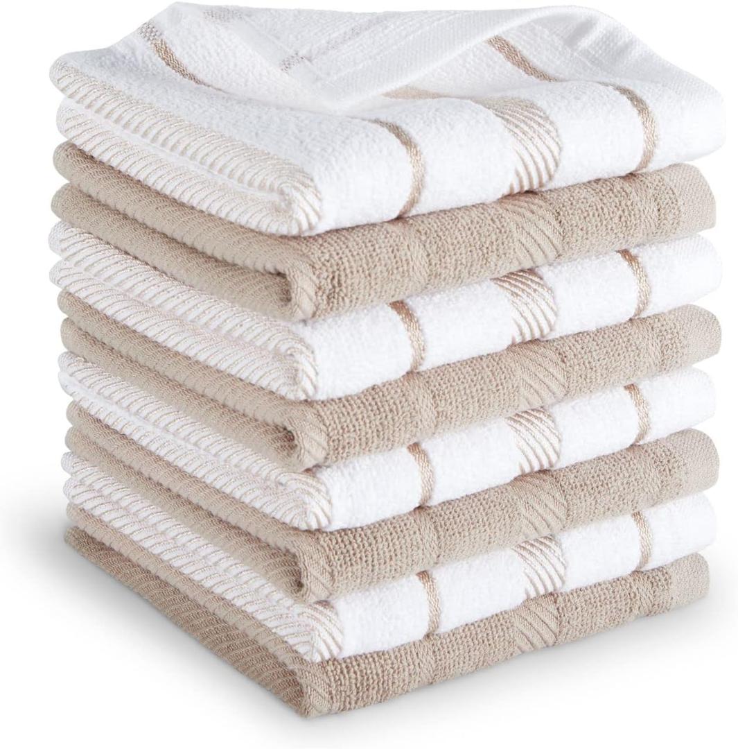 KitchenAid Albany Dishcloth 8 Pack Set, Milkshake/White, 12"x12" (Small)