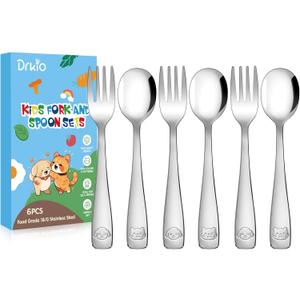 DRKIO Stainless Steel Toddler Utensils Set - 6 Pieces Kids Silverware Set Children Safe Food Grade Small Forks and Spoons Dishwasher Safe Mirror Polished