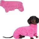 Dachshund Dog Fleece Jumpsuit Turtleneck Sweater, Suitable for Dachshunds, Winter Soft Cozy Dog Pajamas Clothes (Neon Pink, X-Small)