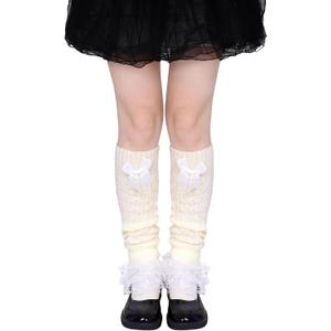 Yolyoo Y2K Leg Warmers Lolita Accessories Lace Leg Warmers with Bows for Women Girls Daily or Patry Dress