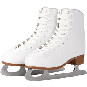 AhmyLion Figure Ice Skates for Beginners - White Comfortable Leather Ice Skates for Women, Men, Boys & Girls (Size Up 1 Size) (White, Womens Size-8/ Mens Size 6.5)