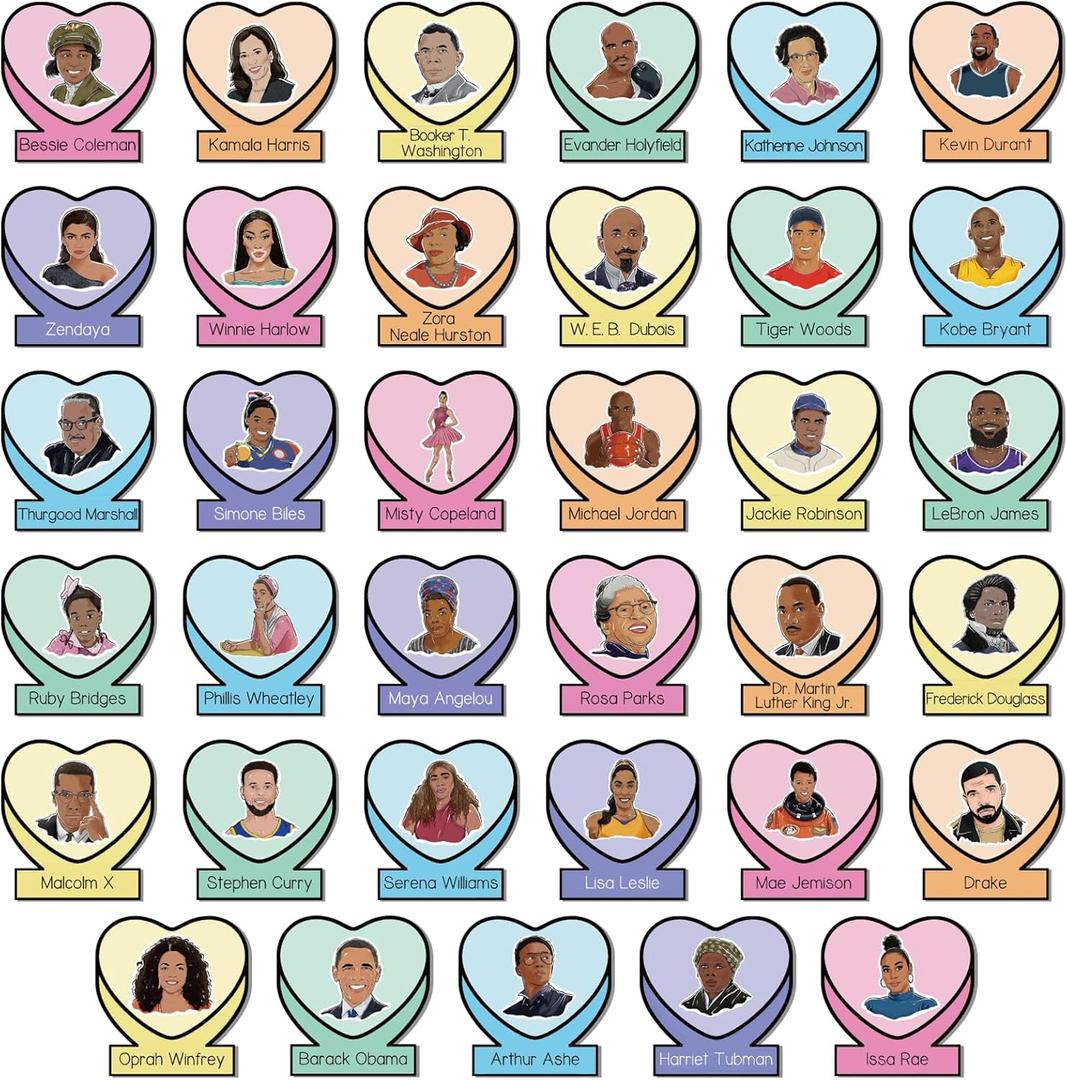 35 Pieces Black History Month Bulletin Board Decorations Valentine's Day Classroom Decor African American February Famous People Heart Cutouts Name Tags Labels for School Classroom Office Library