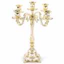 Table Candlesticks Candelabra Home Party Wedding Dining 5-Arm Candle Holder, White/Gold