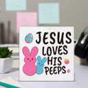 Christian Easter Decor - Easter Decorations for Home - Jesus Loves His Wooden Sign Home Bathroom Shower Room Restroom Toilet Table Shelf Desk Decorations 55 Inches