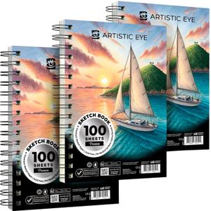 ARTISTIC EYE 5.5X8.5 Premium Sketch Book Set, Pack of 3 (300 Sheets), 68lb (100gsm), Spiral Bound, Acid-Free Drawing Paper, Perfect for Most Dry Media, Ideal for Beginners & Professionals (Set of 3)