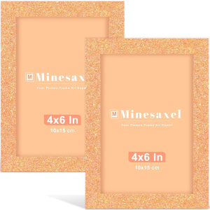 4x6 Orange Glitter Picture Frame Set of 2, Wall Gallery 4 x 6 Colorful Photo Frames, Sparkle Cute Fun Artwork Frame for Wall or Tabletop